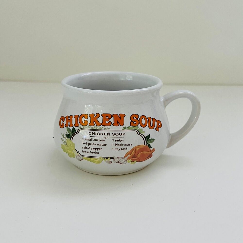 DAT'L DO-IT White Ceramic Retro Chicken Soup Recipe Graphic Mug Bowl